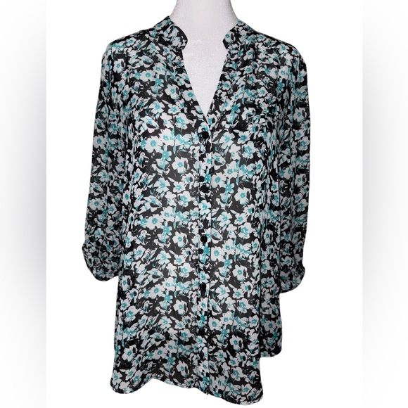 Small Kut From The Kloth Chiffon Blue Floral Button Down Shirt - Picture 1 of 11